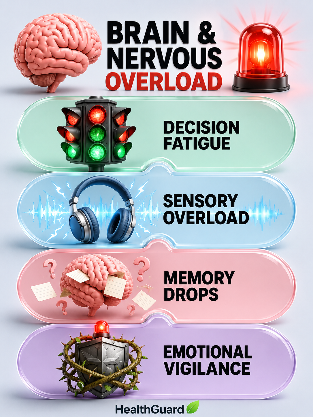 HealthGuard Brain & Nervous Overload Infographic | Mental Wellness Warning Signs Top 4 Warning Signs of Mental Exhaustion You Cannot Ignore - visual detail 1