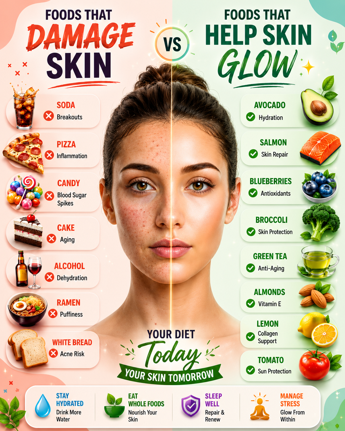 Foods That Secretly Harm Your Skin vs. Foods That Make It Glow Naturally - visual detail 1