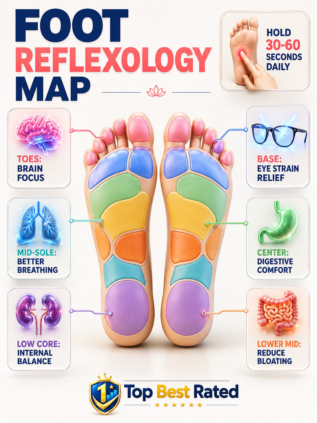 Foot Reflexology Map Infographic – Pressure Points for Brain Focus, Eye Relief, Digestion, Breathing & Internal Balance Master Foot Reflexology Points for Daily Wellness: Your Ultimate Guide - visual detail 1