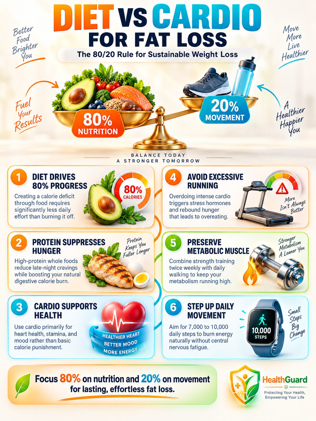 Diet vs Cardio for Fat Loss: Nutrition & Exercise | HealthGuard Diet vs. Cardio for Fat Loss: Mastering the 80/20 Rule for Sustainable Weight Loss - visual detail 1