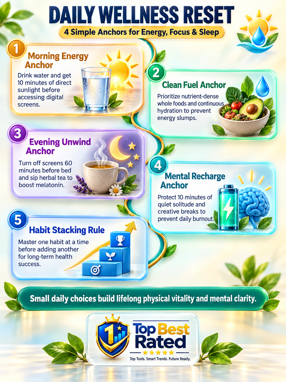 Daily Wellness Reset: Habits for Energy, Focus & Sleep | TopBestRated Unlock Your Day: 4 Simple Wellness Habits for Lasting Energy & Focus - visual detail 1