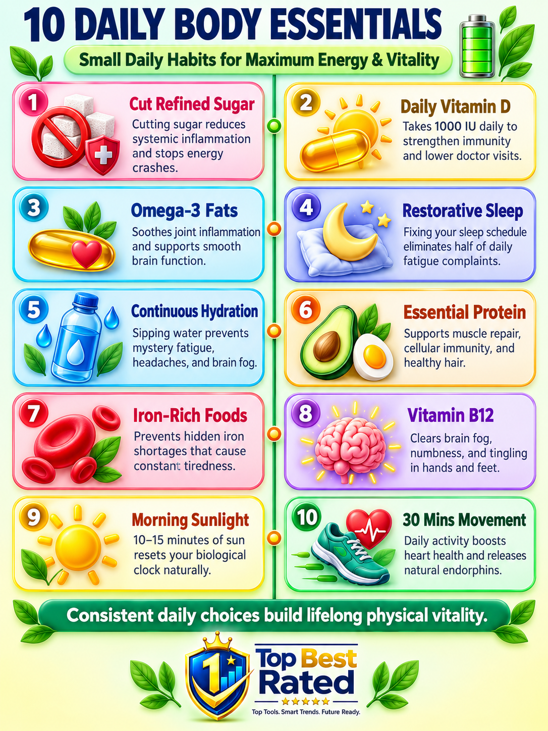 10 Daily Body Essentials: Healthy Habits for Energy & Vitality Unlock Peak Energy: 10 Daily Essentials Your Body Needs to Thrive ⚡ - visual detail 1
